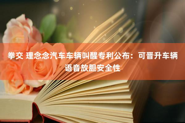 拳交 理念念汽车车辆叫醒专利公布：可晋升车辆语音放胆安全性